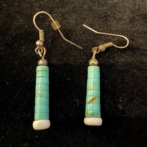 Elegant Turquoise and White Beaded Navajo Earrings